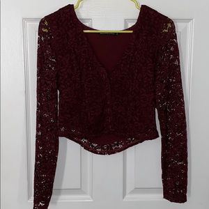 burgundy long-sleeved crop